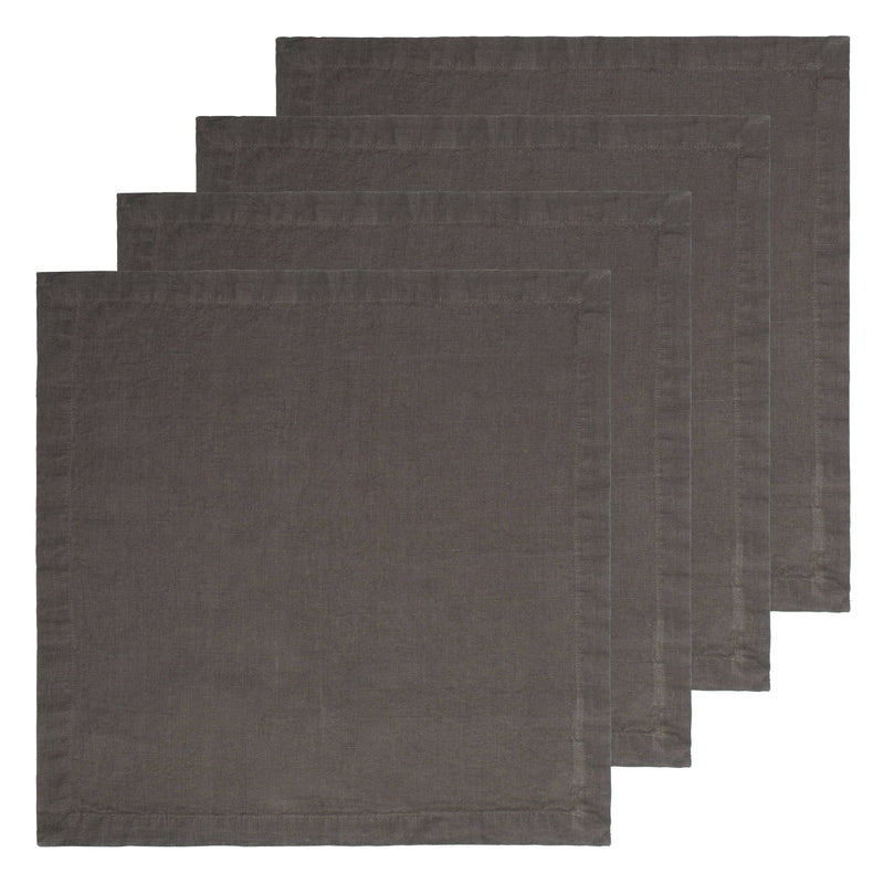 Close-up of the Caravan Home 21 x 21 Slate Everyday Napkins Set of 4, showcasing the fine linen texture and meticulous craftsmanship with mitered corners.