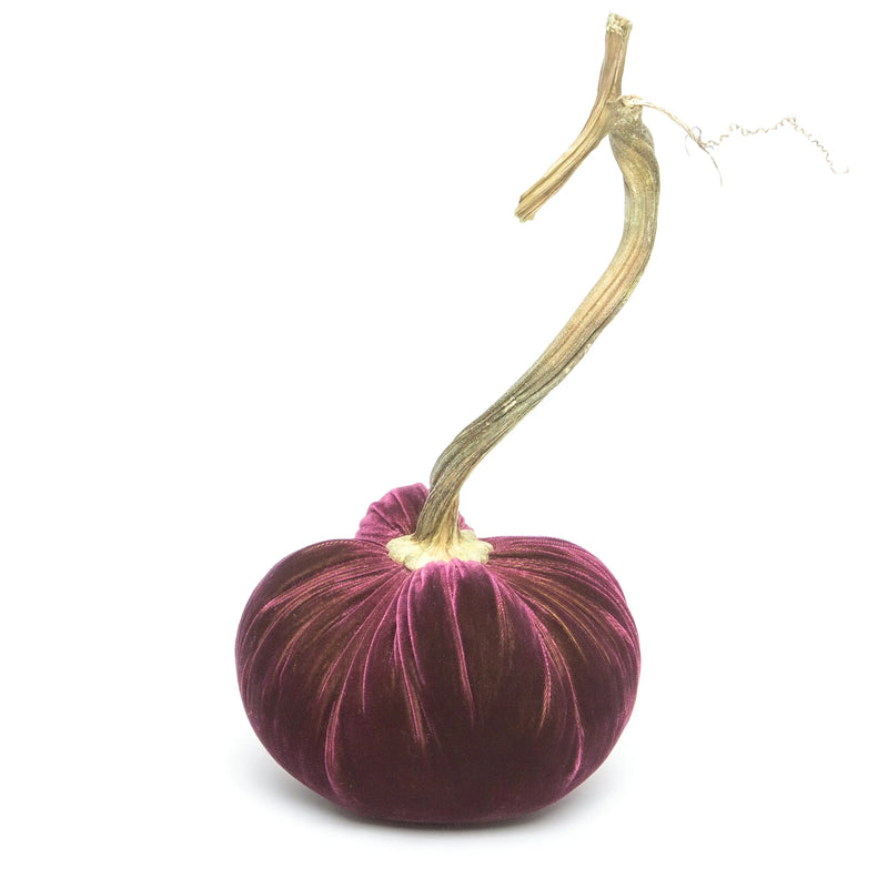 Hot Skwash | Silk Velvet Pumpkins - Bronze - Jumbo, featuring a handcrafted, velvet pumpkin with a unique, naturally sourced stem, elegantly signed by creator Daria.