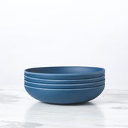 Fable New York | Bamboo Plates & Dinnerware - Low Bowl (Set of 4) - Dragon Thief: Stack of eco-friendly blue bowls, ideal for cereals or soups.