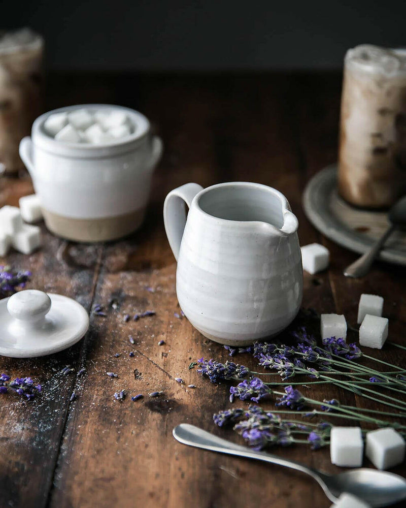 Farmhouse Pottery | Farmer's Sugar & Creamer Set: A charming, pot-bellied stoneware duo perfect for enhancing coffee or tea experiences with practicality and delightful design.
