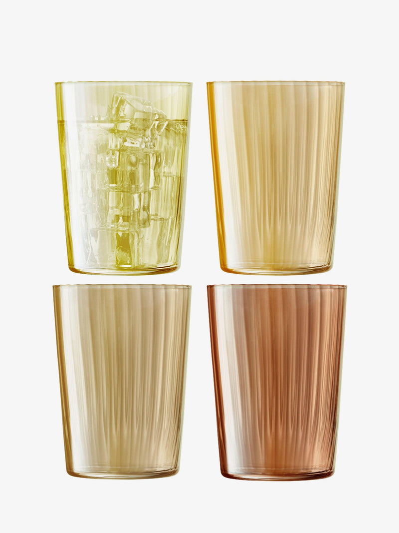 Set of four LSA International Gems Tumblers, 19oz, with fluted texture resembling polished gemstones, designed for elegance and functionality, ideal for various occasions.