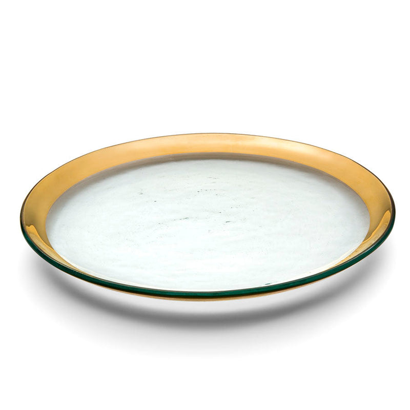 Annie Glass | 12 Buffet Plate with a transparent surface and metallic gold rim, perfect for elegant dining, from Athens Cooks kitchen store.