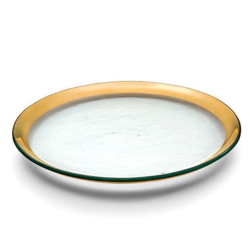 Annie Glass | 12 Buffet Plate with a transparent surface and metallic gold rim, perfect for elegant dining, from Athens Cooks kitchen store.
