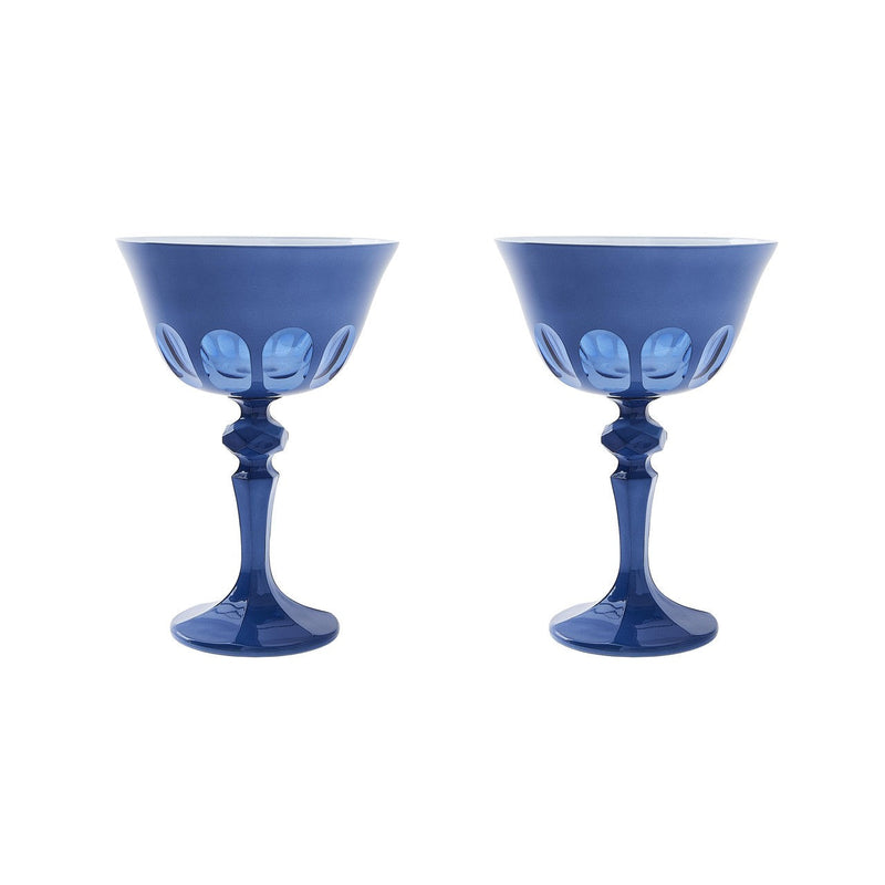 Sir|Madam Rialto Glass Coupe in Duchess blue, pair on white background