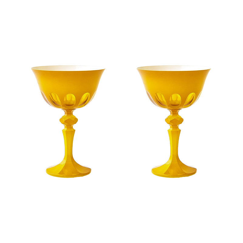 Sir|Madam Rialto Glass Coupe in Saffron, Set of 2, on white background
