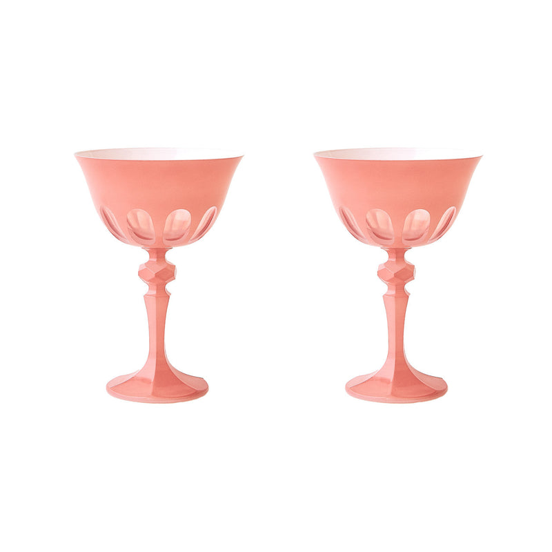 Sir|Madam Rialto Glass Coupe in Salmon, Set of 2, on white background
