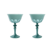 Sir|Madam Rialto Glass Coupe in Teal, Set of 2, on white background