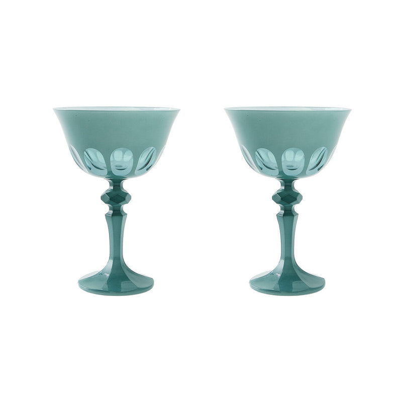 Sir|Madam Rialto Glass Coupe in Teal, Set of 2, on white background