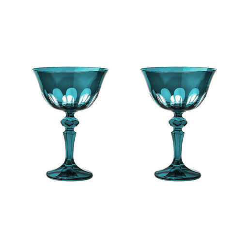 Sir|Madam Rialto Glass Coupe in Millicent (deep teal-green), Set of 2, on white background
