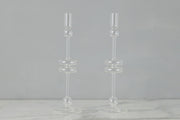 Etú HOME | Clear Glass Large Pair Candlestick for elegant home decor, expertly crafted for taper candles, perfect for enhancing your dining or living space.
