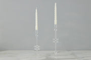 Clear Glass Large Pair Candlestick on marble table, showcasing elegant design for home decor, part of Athens Cooks' curated kitchen and dining collection.