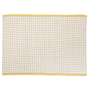 Caravan Home 20 x 30 Gingham Natural & Dijon Towel, featuring beige-and-white gingham check with yellow borders, ideal for outdoor celebrations or sunny kitchens.