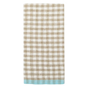 Caravan Home | Gingham Natural & Aqua Towel: A beige and white gingham kitchen towel with an aqua band, ideal for adding elegance to any kitchen setting.