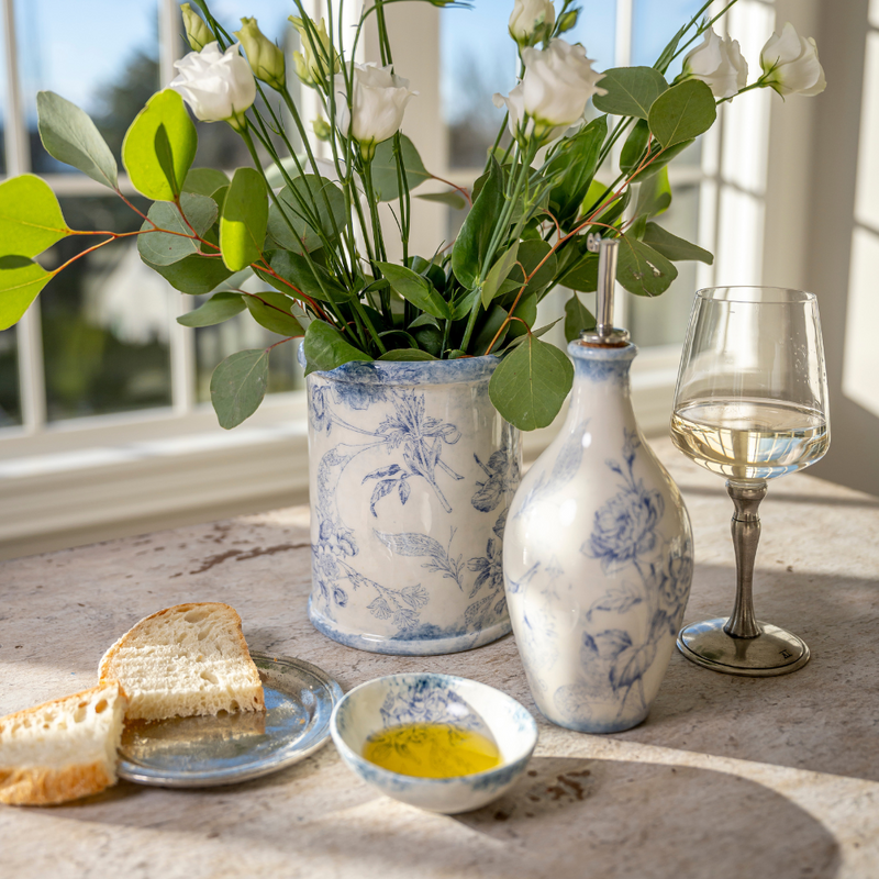 Arte Italica & Crown Linen Designs | Giulietta Blue Oil Bottle
