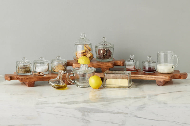 Etú Home| Bistro Bon Bon Jar on counter, showcasing its vintage-inspired design with a knobbed lid, ideal for storing cookies or confections.