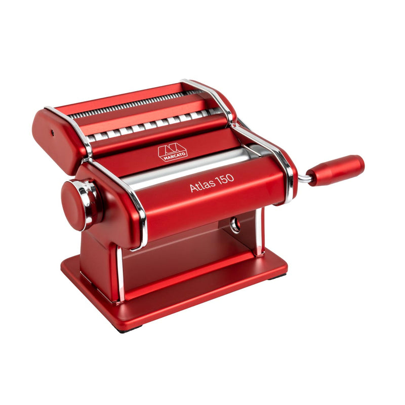 Marcato | Atlas 150 Pasta Maker (Ice) with handle, ideal for rolling and cutting pasta dough into lasagne, fettuccine, and tagliolini at home.
