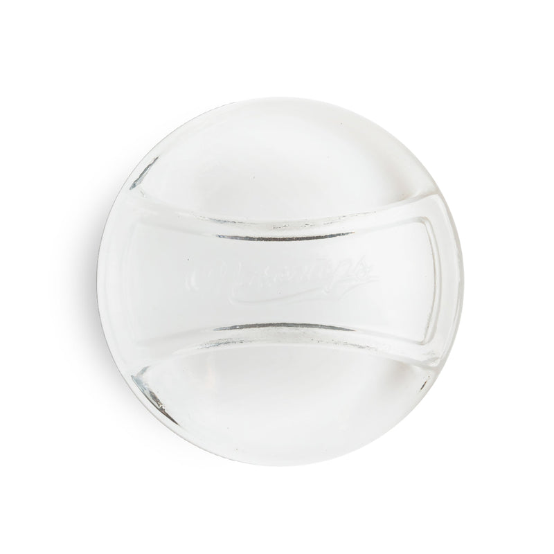 Close-up of Masontops Glass Fermentation Weights for Regular Mouth jars, showcasing food-grade soda-lime glass with easy-grip handles, essential for home fermentation.