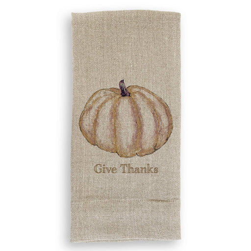 White guest towel featuring a gold pumpkin embroidery, adding elegance and utility. Part of Athens Cooks' curated collection of high-quality linens.