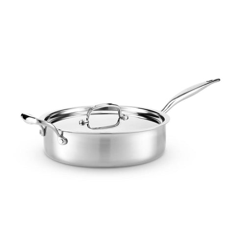 Heritage Steel | Titanium Series 4 Quart Sauté with Lid, featuring a long handle and helper handle, ideal for versatile cooking tasks.