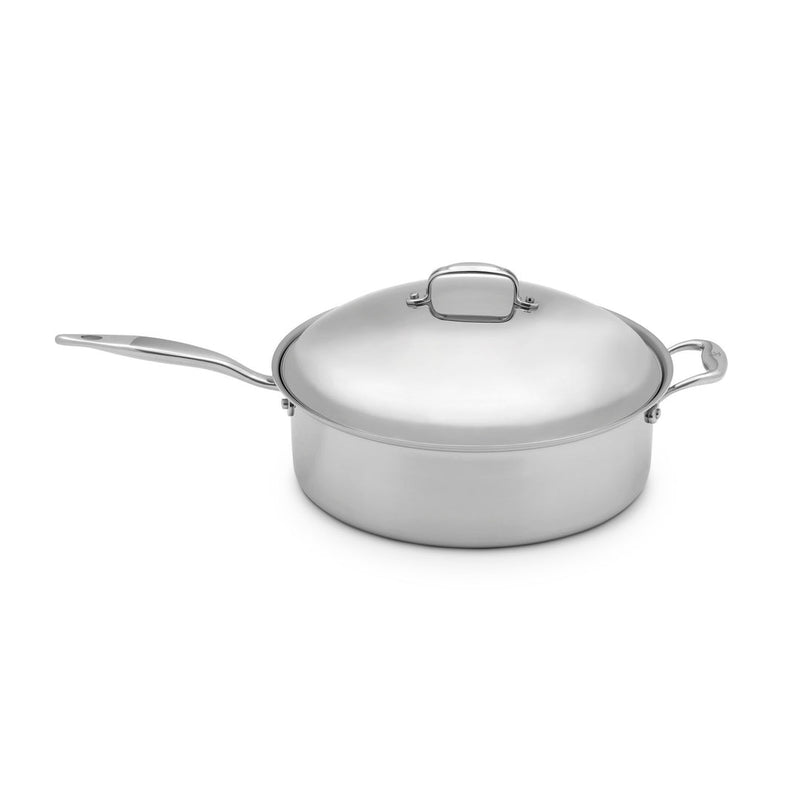 Heritage Steel | Titanium Series 8 Quart Family Sauté with Lid, showcasing a durable silver pot designed for versatile one-pot meals and superior heat distribution.