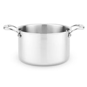 Heritage Steel | Titanium Series 5 QT Stock Pot with Lid, ideal for soups and stews, featuring silver finish and black handles, perfect for versatile cooking.