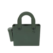 Hachiman | Garden Tool Bag Garden Green, a rigid olive-green tote with U-shaped handles, perfect for organizing garden tools, featuring a side pocket for small items.