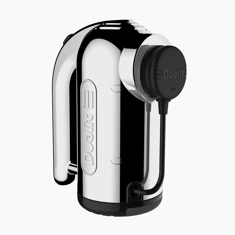 Dualit | Hand Mixer, Polished Chrome features a compact chrome design with a folding handle and removable heating element for quick water heating.