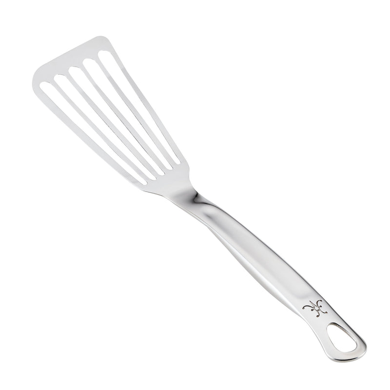Hestan | Stainless Steel Flexible Fish Spatula, 13, featuring a sleek silver design, ideal for precise cooking tasks.