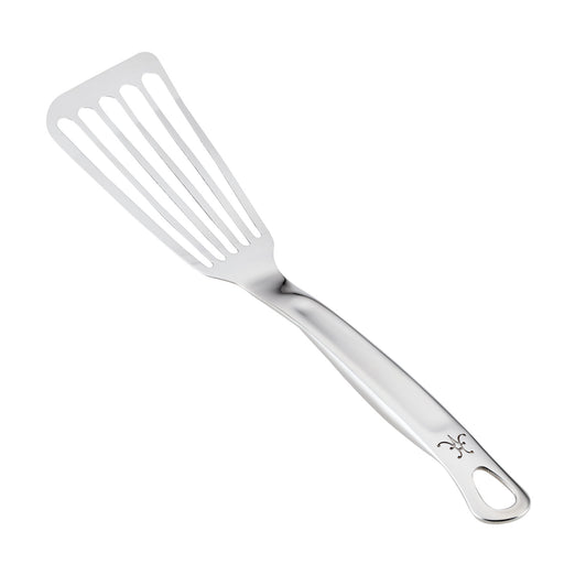 Hestan | Stainless Steel Flexible Fish Spatula, 13, featuring a sleek silver design, ideal for precise cooking tasks.
