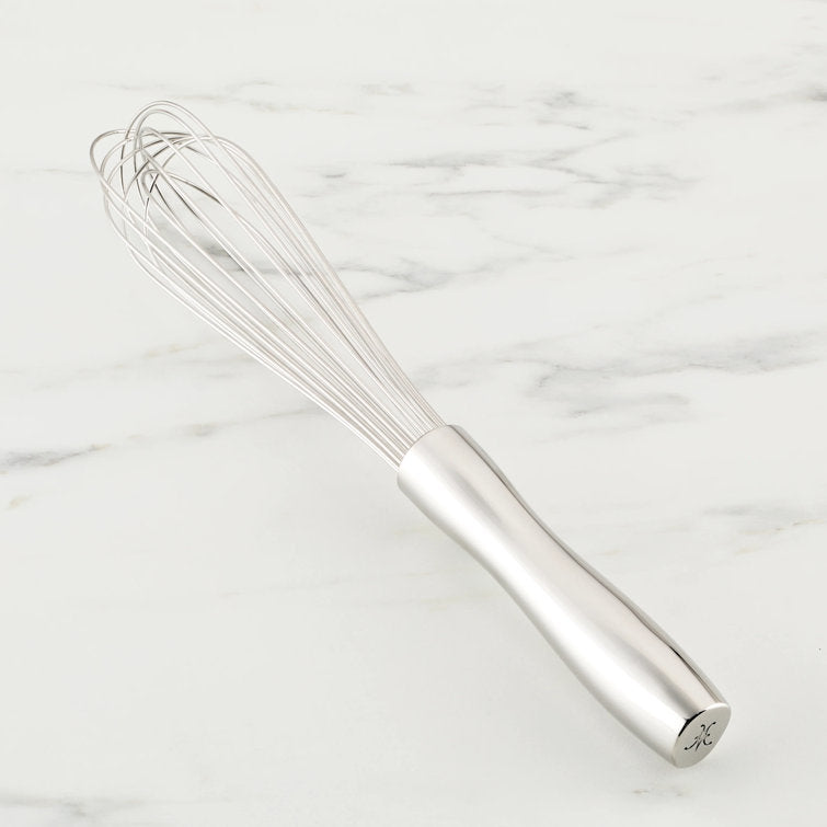 Hestan | Stainless Steel French Whisk, 9, displayed on a marble surface, ideal for blending and whipping in a professional kitchen setting.