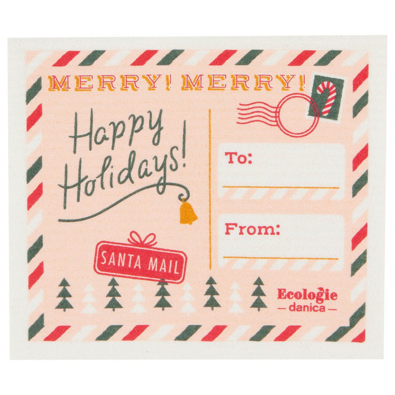 Ecologie | Holiday Swedish Sponge Cloths - Santa Paws, 6.5x8 inches, eco-friendly and compostable, ideal for cleaning tasks, sourced from Swedish manufacturers, available at Athens Cooks.