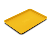 Great Jones | Holy Sheet - Pepper: A yellow, nonstick ceramic-coated half-sized sheet pan, ideal for baking and serving, reflecting Athens Cooks' curated kitchen essentials.
