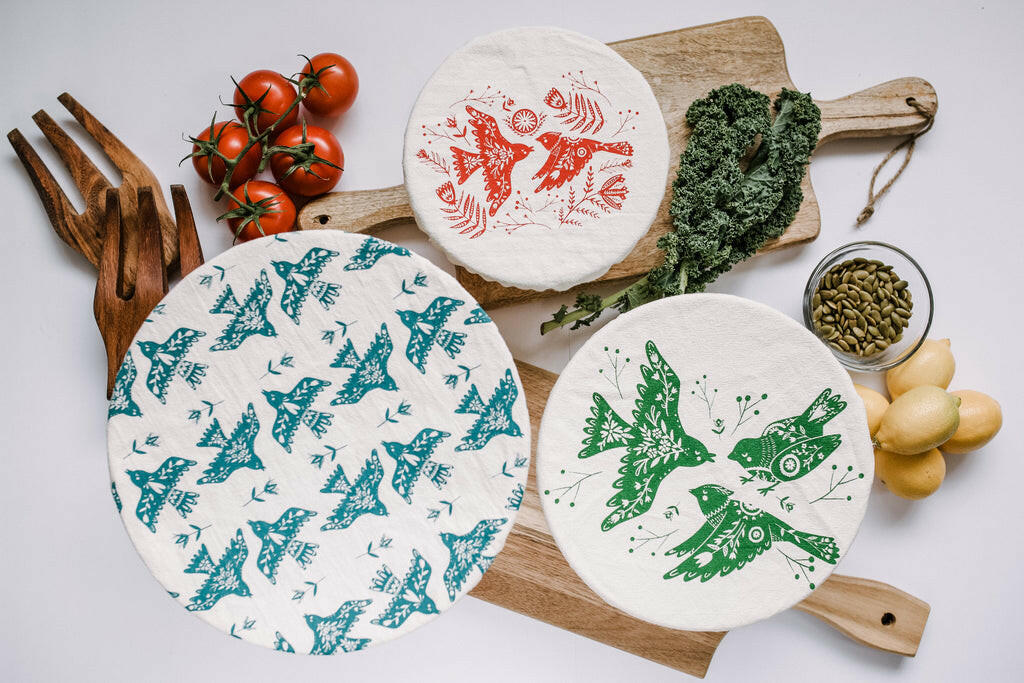 Your Green Kitchen | Folk Bird fabric bowl covers | Set of 3