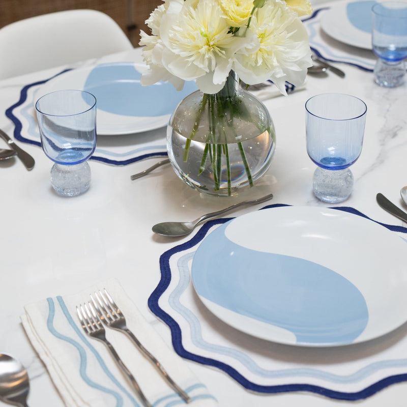 Misette | Colorblock Embroidered Linen Placemats, Blue, Set of 4