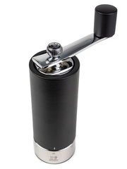 Peugeot | Isen Pepper Mill, Matte Black: A manual burr mill with a black wooden body, chrome accents, and adjustable grind settings for precision seasoning.