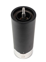Peugeot | Isen Pepper Mill, Matte Black, shown upside-down revealing its grinding mechanism, chrome base, and u'Select control ring for adjusting grind size.