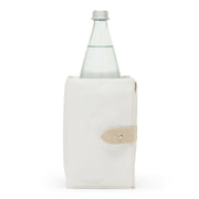 UASHMAMA Ice-Cube Beverage Chiller – White, ergonomic washable paper design, close-up of bottle fit and ice pack placement, ideal for chilling wine or champagne.
