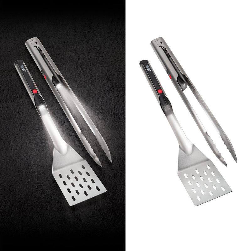 GrilLight | Gift Set - 2 Piece Spatula + Tongs with built-in LED lights for precise outdoor cooking, made from restaurant-grade stainless steel.