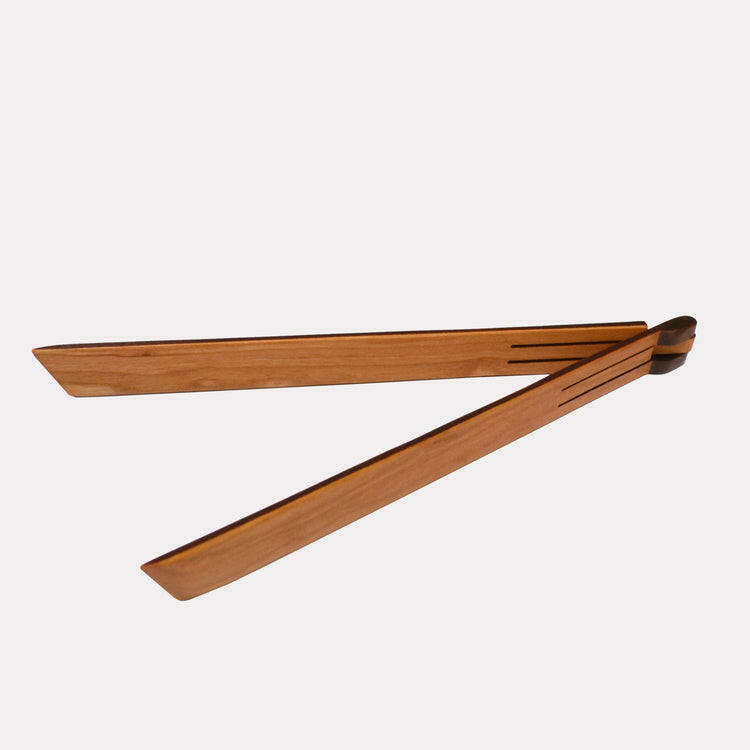Jonathan's Spoons Inside-Out® Tongs - Mini - 9, crafted from cherry wood, designed for versatile kitchen use, with a fold-flat feature for easy storage.
