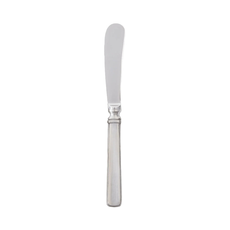 Italian Pewter Gabriella Butter Knife - Large with architectural details and pewter handle, designed for smooth spreading and elegant presentation in refined table settings.