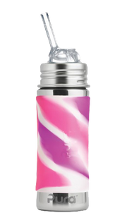 PURA STAINLESS | Kiki® 11oz Straw Bottle, Rose: Stainless-steel, plastic-free toddler bottle with silicone grip and straw lid, ideal for evolving child needs.