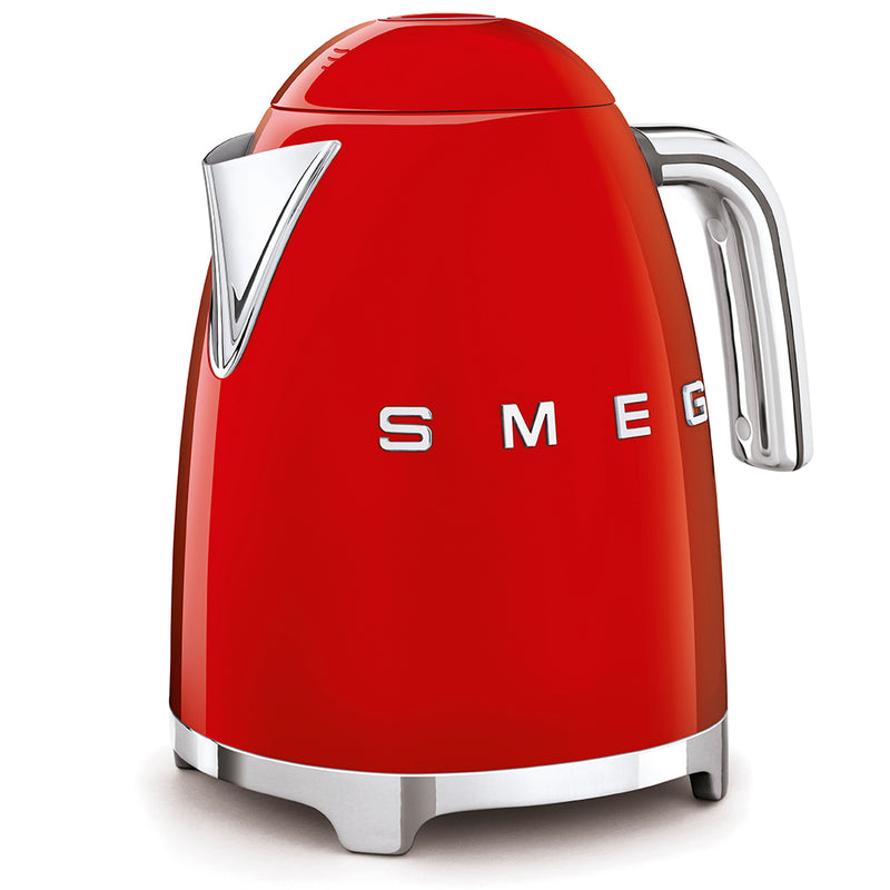 Smeg | Kettle - Red: Retro-styled electric kettle with chrome accents, 1.7L capacity, soft-opening lid, 360° swivel base, ideal for hot drinks.