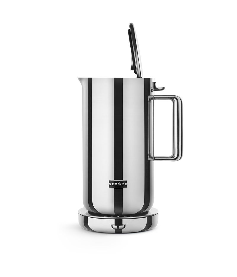 Aarke | Stainless Steel Kettle: Sleek, modern design with a perfectly rounded base, ideal for efficient water heating. Durable stainless steel construction, minimizing plastic use.