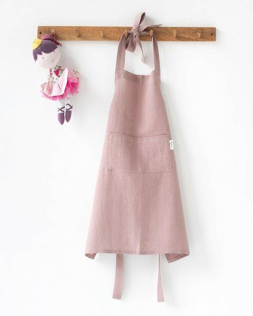 MagicLinen kid's linen apron in gray blue, designed for ages 7-10, perfect for kitchen or craft activities, unisex style for boys and girls.