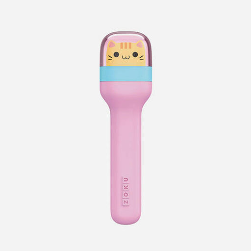 Zoku | Kids Pocket Utensils - Kitty set features a cat-themed travel case with stainless steel spoon, fork, and knife, perfect for kids' lunches.