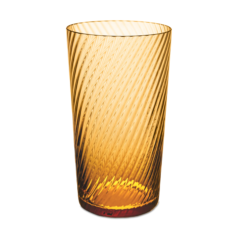 Match | Lando Highball Glass, Twist: An amber glass tumbler with a diagonal ribbed texture, ideal for barware collections from Athens Cooks.