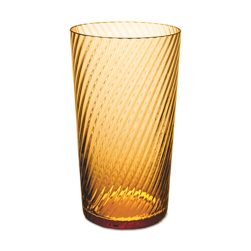 Match | Lando Highball Glass, Twist: An amber glass tumbler with a diagonal ribbed texture, ideal for barware collections from Athens Cooks.