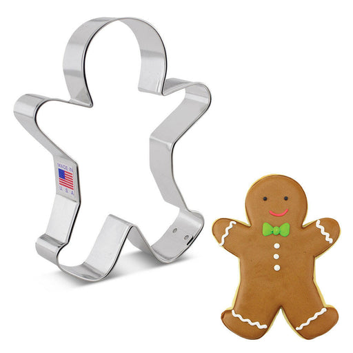 Ann Clark | Holiday Cookie Cutters - Star-3.5 displayed with a gingerbread man-shaped cutter, highlighting quality kitchenware from Athens Cooks.