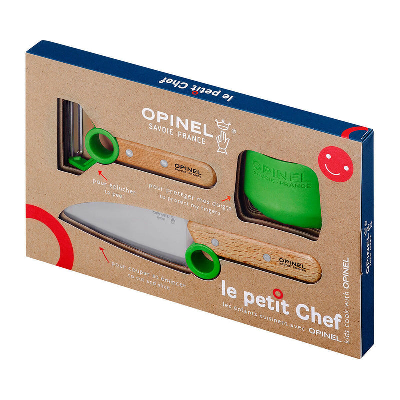 Opinel | Le Petit Chef 3pc Knife Set - Navy includes a child-size knife, peeler, and finger-guard, designed for safe cooking, ideal for young chefs.