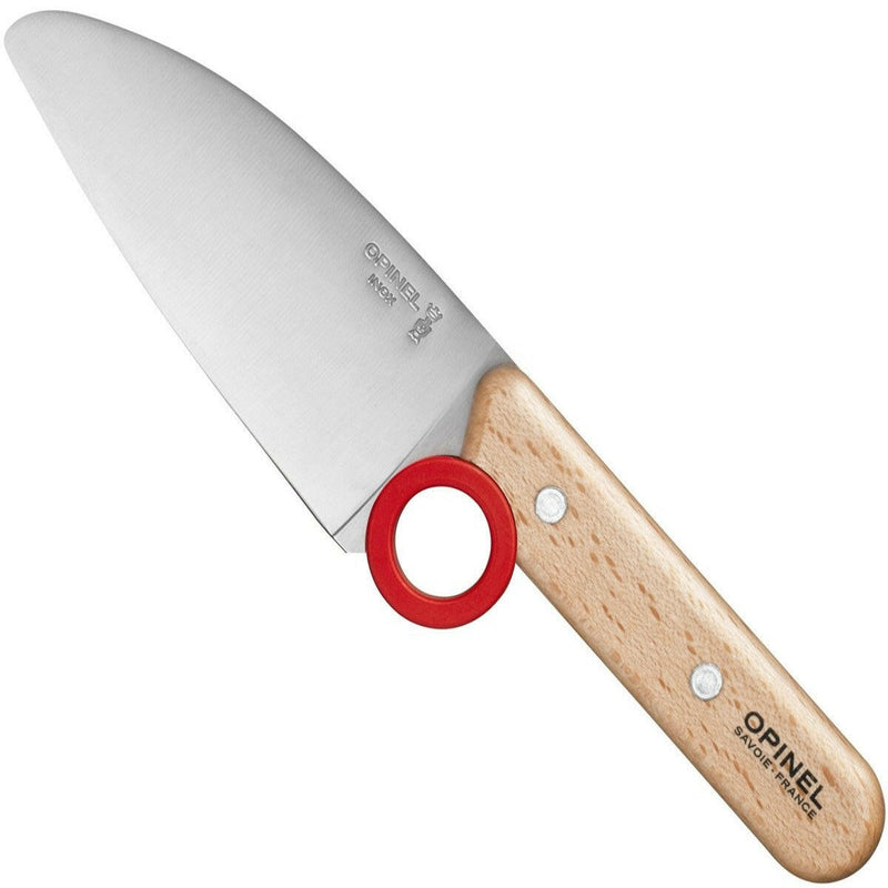 Opinel | Le Petit Chef 3pc Knife Set - Navy features a child-friendly paring knife with a rounded tip, red positioning ring, and beech wood handle, ideal for safe cooking.